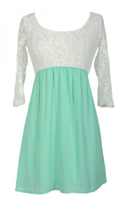 Sweet Caroline Dress in Ivory/Mint